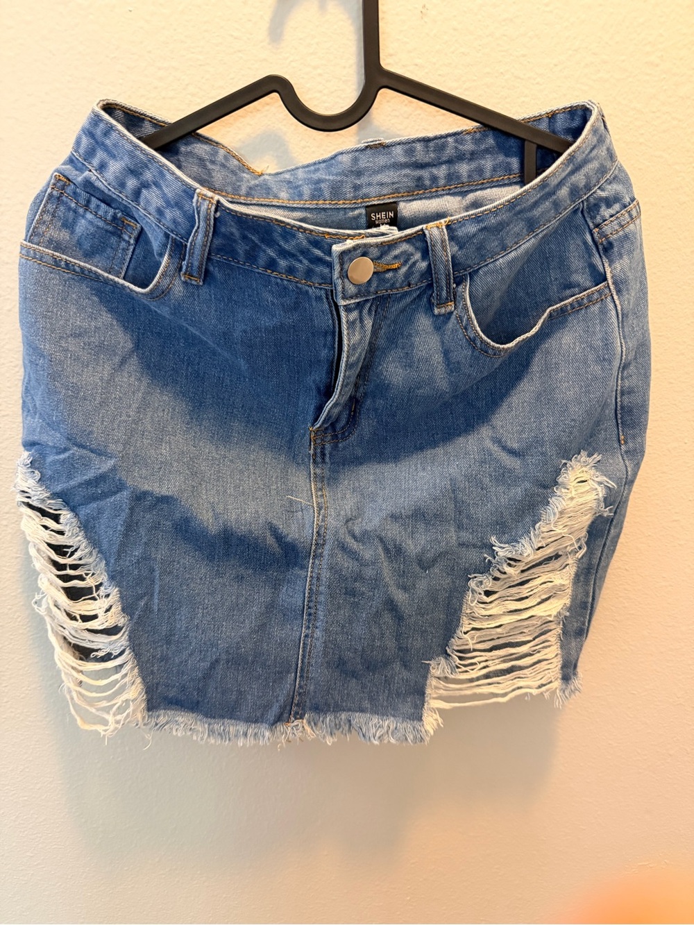 SHEIN Light Blue Ripped Denim Mini Skirt